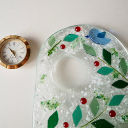 ちょこんと可愛い♪【オーダー制作】ミニ置き時計（リーフ）ガラスの時計 6枚目の画像