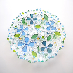 アクセサリートレーにも【即納】ブルーのお花のフリル皿　ガラス 2枚目の画像