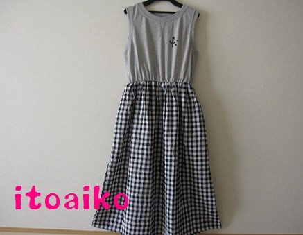ギンガムチェック☆切り替えワンピース（ブラック×ホワイト）