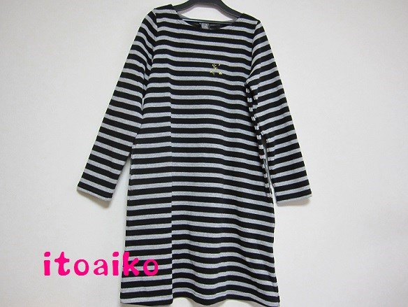 ふわふわ裏起毛♪キラキラボーダーワンピース☆（クロ×グレー）