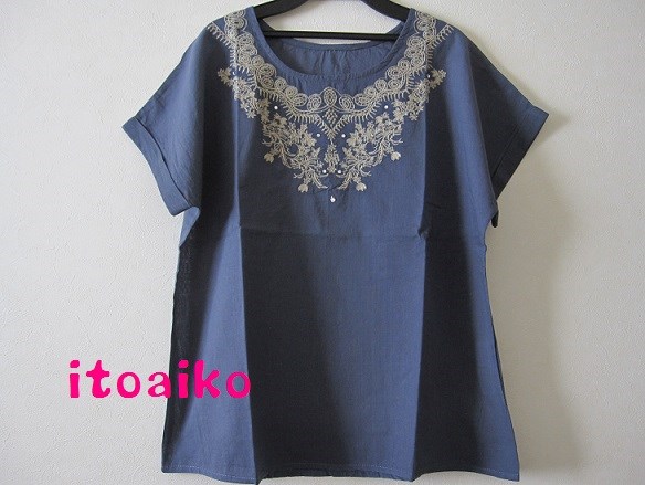 シズク☆スワロフスキー☆☆刺繍シャツ♪（ネイビー）