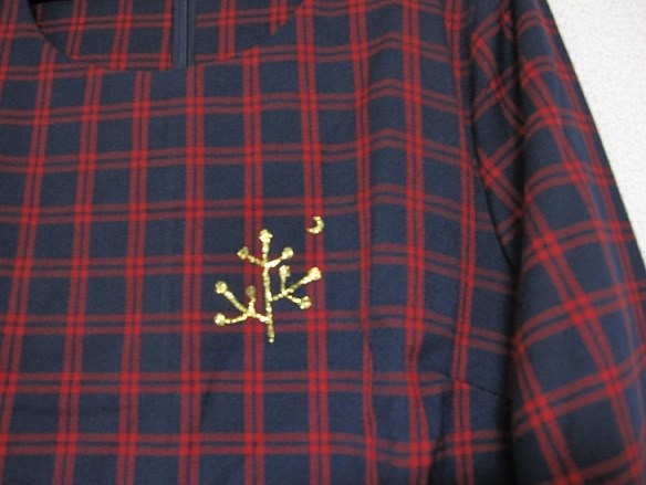 金色ラメの木と三日月☆☆チェック柄ワンピース♪（ボルドー×ネイビー）