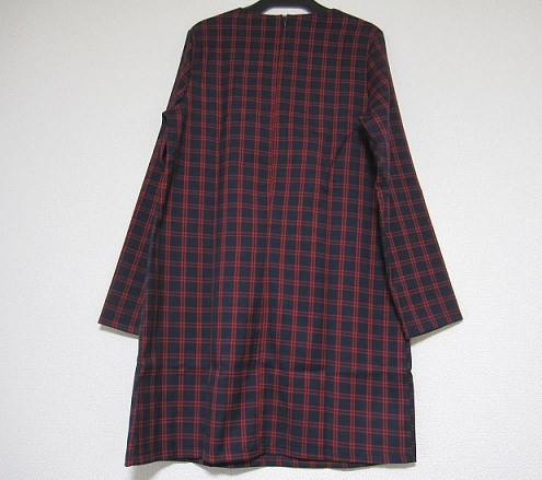 金色ラメの木と三日月☆☆チェック柄ワンピース♪（ボルドー×ネイビー）