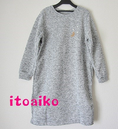裏起毛でポカポカ♪白いドットと三日月あったかワンピース☆（ミックスグレー） 5,840円