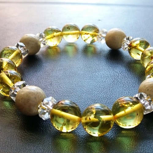 Creema限定」【免疫力・ストレス・金運】** 琥珀と北投石ブレス **16.0  