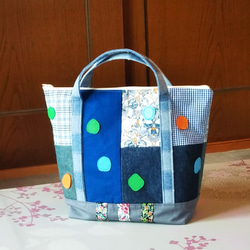 7.パッチワークバッグハンドメイド 水色パッチワークバッグ | zepetto's STORE