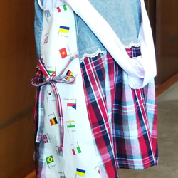 子供服 ☆チェック&国旗柄&スカラップレースのエプロンドレス風ジャンパースカート  サイズ120 7枚目の画像