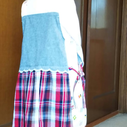 子供服 ☆チェック&国旗柄&スカラップレースのエプロンドレス風ジャンパースカート  サイズ120 9枚目の画像