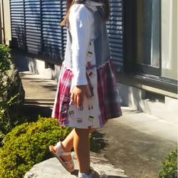 子供服 ☆チェック&国旗柄&スカラップレースのエプロンドレス風ジャンパースカート  サイズ120 8枚目の画像