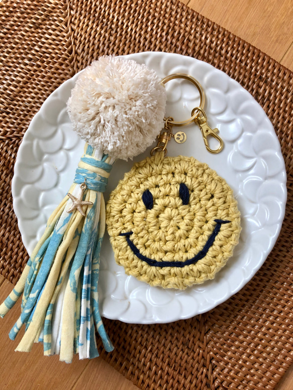 スマイルポンポンタッセルキーホルダー キーリング K☆knit 通販