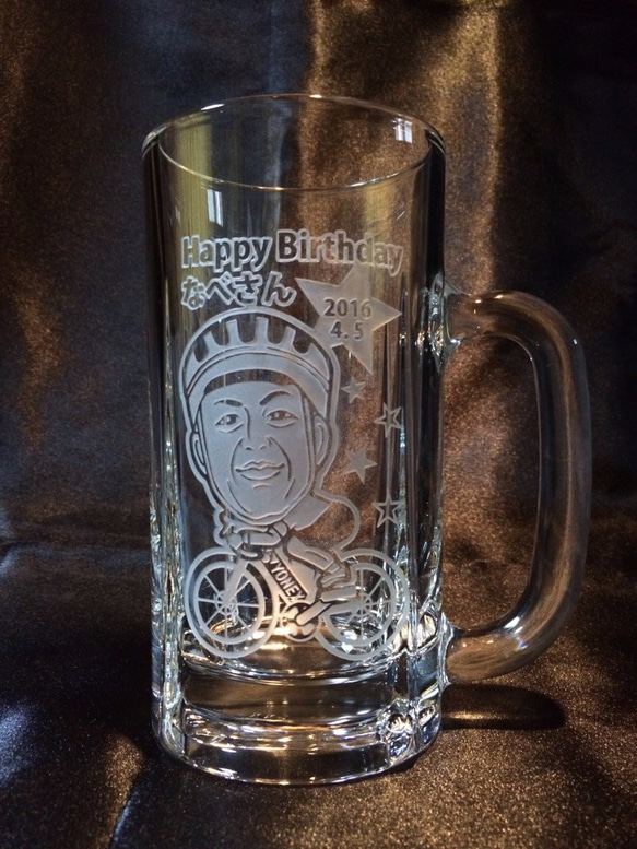 1名 似顔絵 彫刻 ビール グラス ビールジョッキ 500ml 箱ラッピング