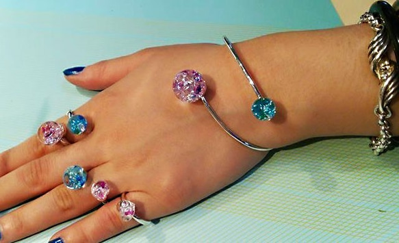 Spiral Bijou Bangle L Iceblue&Rosepink Color 3枚目の画像