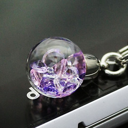Bijou glass Ball 吊飾or耳機孔塞　紫玫瑰粉紅 第3張的照片