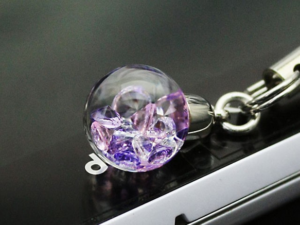 Bijou glass Ball ストラップorイヤホンジャック　パープルローズピンク 3枚目の画像