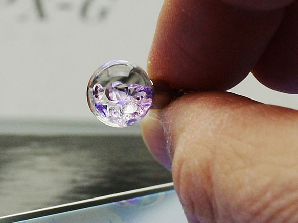 Bijou glass Ball ストラップorイヤホンジャック　パープルローズピンク 5枚目の画像