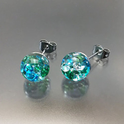 七彩寶石玻璃耳環，綠色，冰藍色，藍色[免費送貨] 第6張的照片