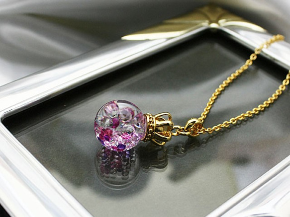 Bijou Glass Ball Gold Crown S Pendant パープルレッドストーンカラー 4枚目の画像