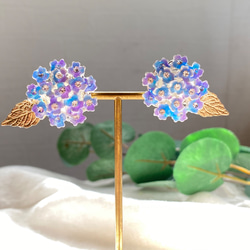紫陽花 メタル ピアス/イヤリング 2枚目の画像