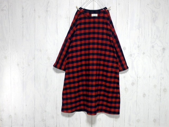 ブロックチェック【赤×紺】ネル☆ワンピース 2枚目の画像