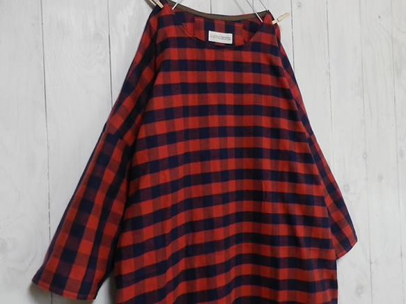 ブロックチェック【赤×紺】ネル☆ワンピース 1枚目の画像