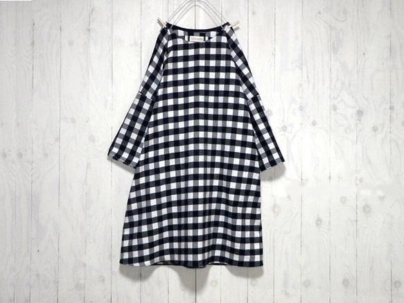ブロックチェック【白×黒】ネル☆ワンピース 2枚目の画像