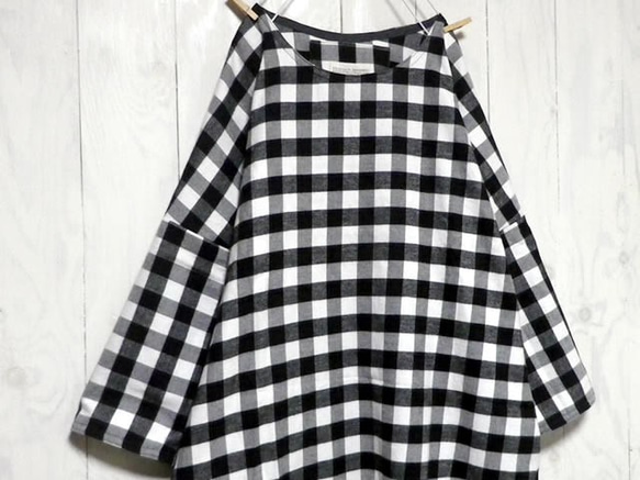ブロックチェック【白×黒】ネル☆ワンピース 1枚目の画像