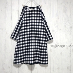 ブロックチェック【白×黒】ネル☆ワンピース 6枚目の画像