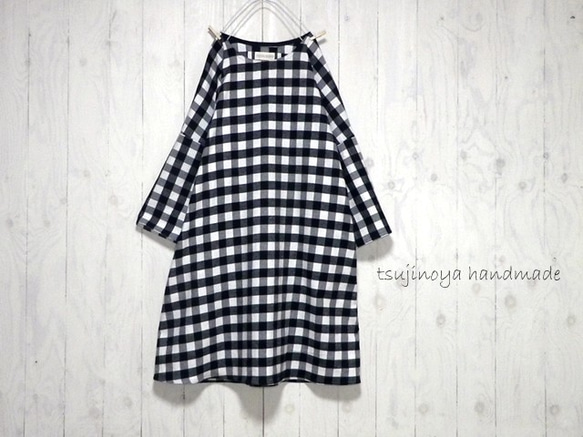 ブロックチェック【白×黒】ネル☆ワンピース 6枚目の画像