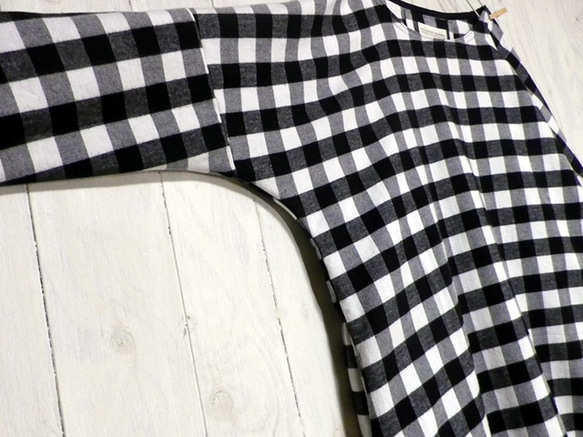 ブロックチェック【白×黒】ネル☆ワンピース 4枚目の画像