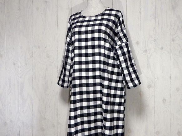 ブロックチェック【白×黒】ネル☆ワンピース 8枚目の画像
