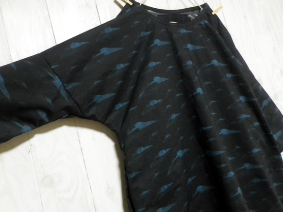 UFO☆円盤柄☆ブラック【コットン】ワンピース☆七分袖 2枚目の画像