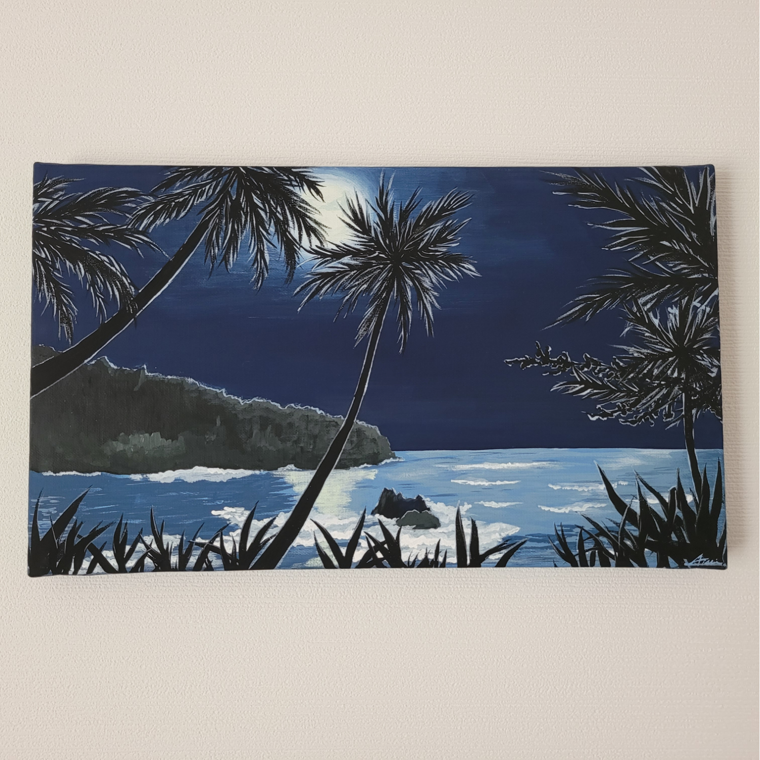 【真冬の夜の海】アクリル画 F3 風景画 絵画 海の絵 真冬の夜の海】アクリル画 F3 風景画 絵画 海の絵 真冬の