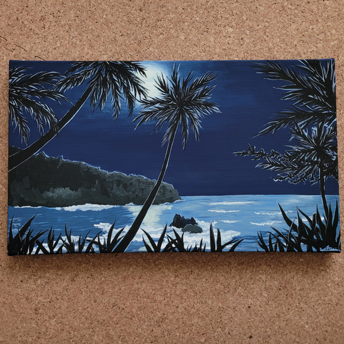夜の海の絵 アクリル画 海の絵 絵画 aisui_made27 通販 11520989