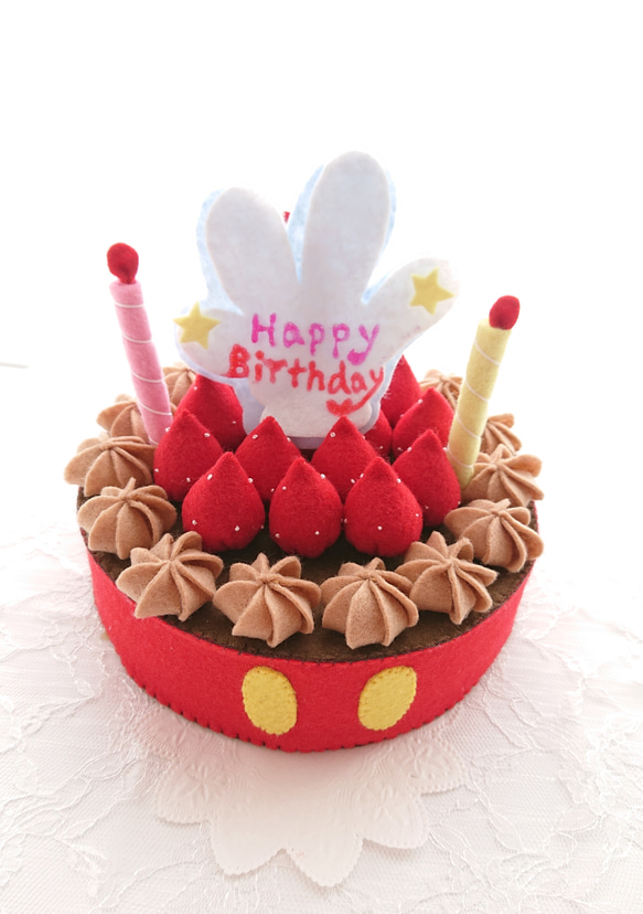 コチページ＊フェルトケーキ フェルトケーキ♡おままごと☆5号サイズショートケーキ おもちゃ