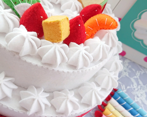 ２段ホールケーキ お誕生日ケーキ  アニバーサリーケーキ ☆受注製作☆ フェルトのシンプル二段ケーキ 二段ホールケーキ