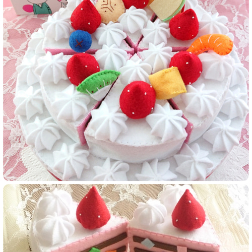 ☆受注製作☆ フェルトのシンプル二段ケーキ 二段ホールケーキ