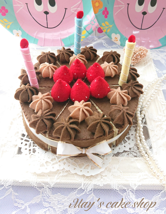 チョコレートケーキ  チョコホールケーキ バースデーケーキ  フェルトままごと  X'masケーキ 2枚目の画像