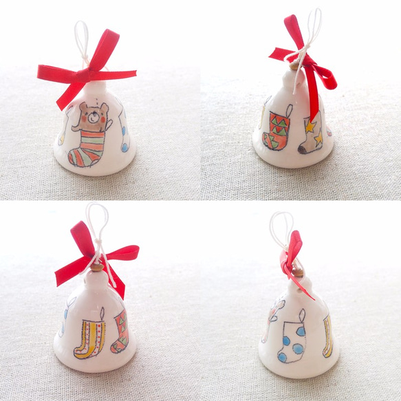 陶器のクリスマス・ベル☆くまと靴下 2枚目の画像
