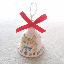 陶器のクリスマス・ベル☆猫とツリー 1枚目の画像