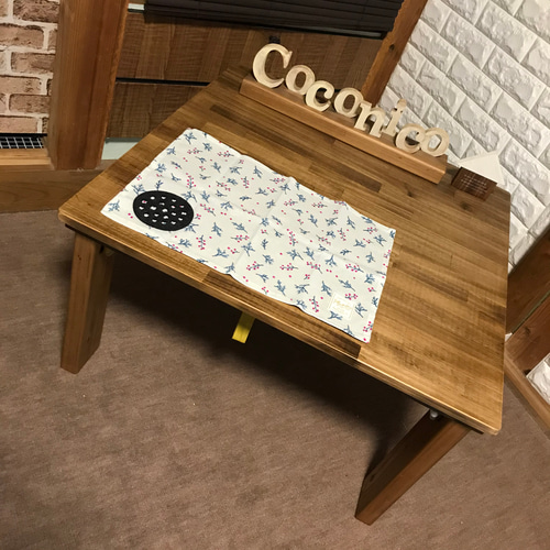 ハンドメイド 木製 正方形テーブル 約72.5cm x 90cm
