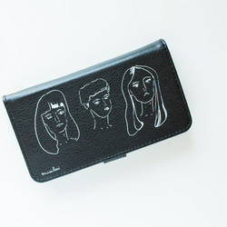 適用於所有型號的“GIRLS&#39;POWER”黑色皮革筆記本型智能手機保護套 第2張的照片