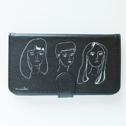 適用於所有型號的“GIRLS&#39;POWER”黑色皮革筆記本型智能手機保護套 第4張的照片
