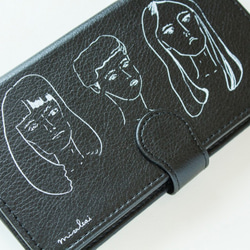 全機種対応「GIRLS' POWER」黒革手帳型スマートフォンケース 6枚目の画像
