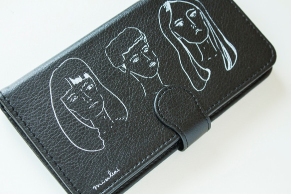 適用於所有型號的“GIRLS&#39;POWER”黑色皮革筆記本型智能手機保護套 第6張的照片