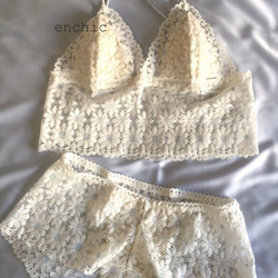 再販不可 ◆relax bra & shorts set #59-white×sax 1枚目の画像