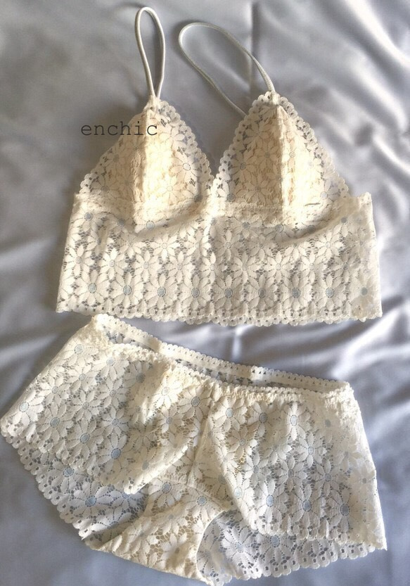 再販不可 ◆relax bra & shorts set #59-white×sax 1枚目の画像