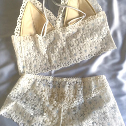 再販不可 ◆relax bra & shorts set #59-white×sax 2枚目の画像
