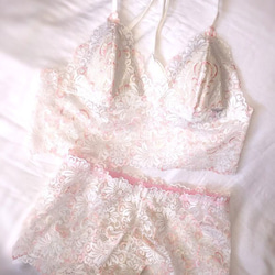 再販不可 ◆relax bra & shorts set #63-white×pink 1枚目の画像