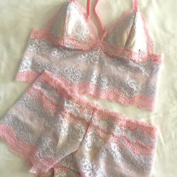 再販不可◆relax bra & shorts set #77-pink × sax 1枚目の画像