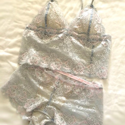 再販不可◆relax bra & shorts set #83-grayish sax ×pink 1枚目の画像